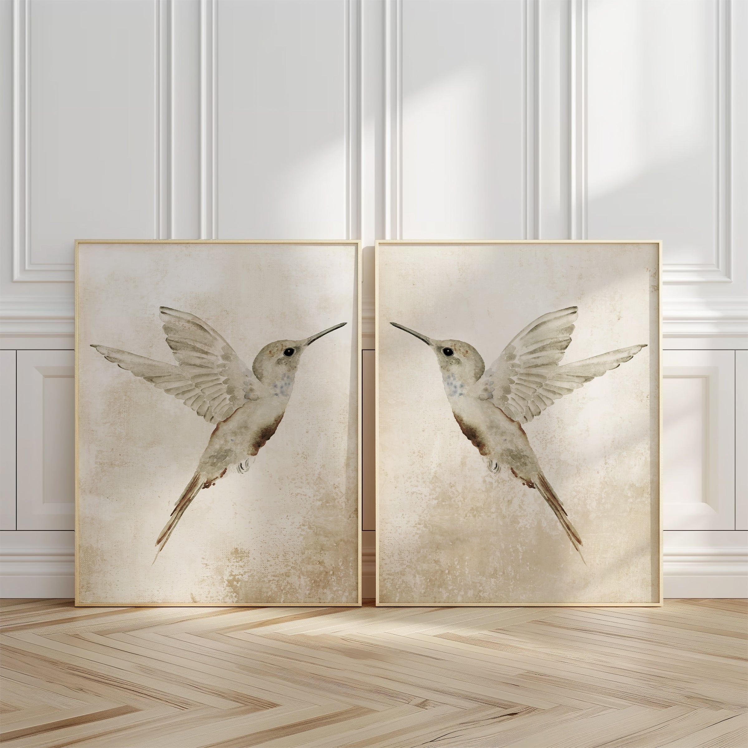 Wall Art Set: Mirrored Pair Distressed Watercolor Botanical Prints