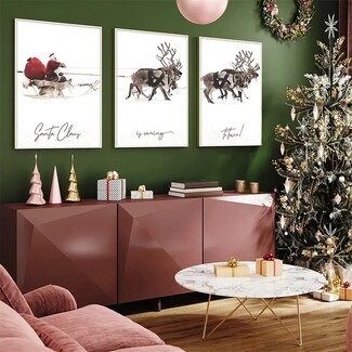Wall Art Set Three Piece Minimalist Santa Claus Wall Art Set