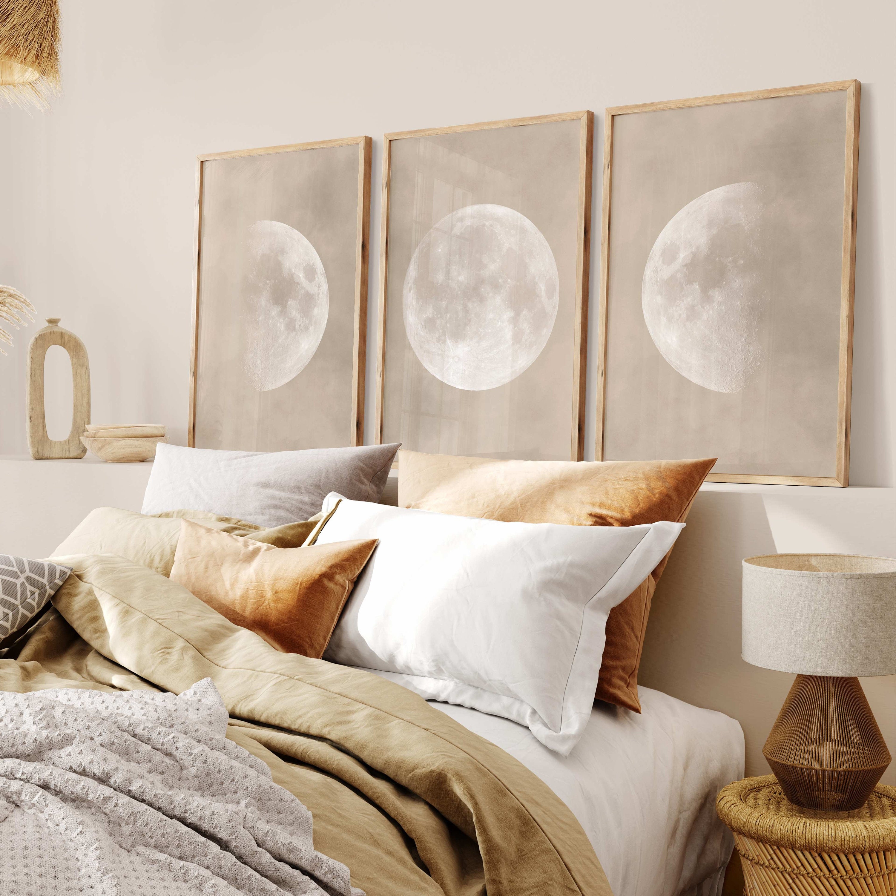 Wall Art Set Triptych Moon Phase Celestial Decor