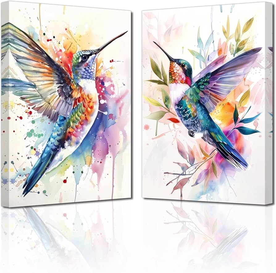 Wall Art Set: Two Panel Watercolor Splatter Nature Wall Diptych