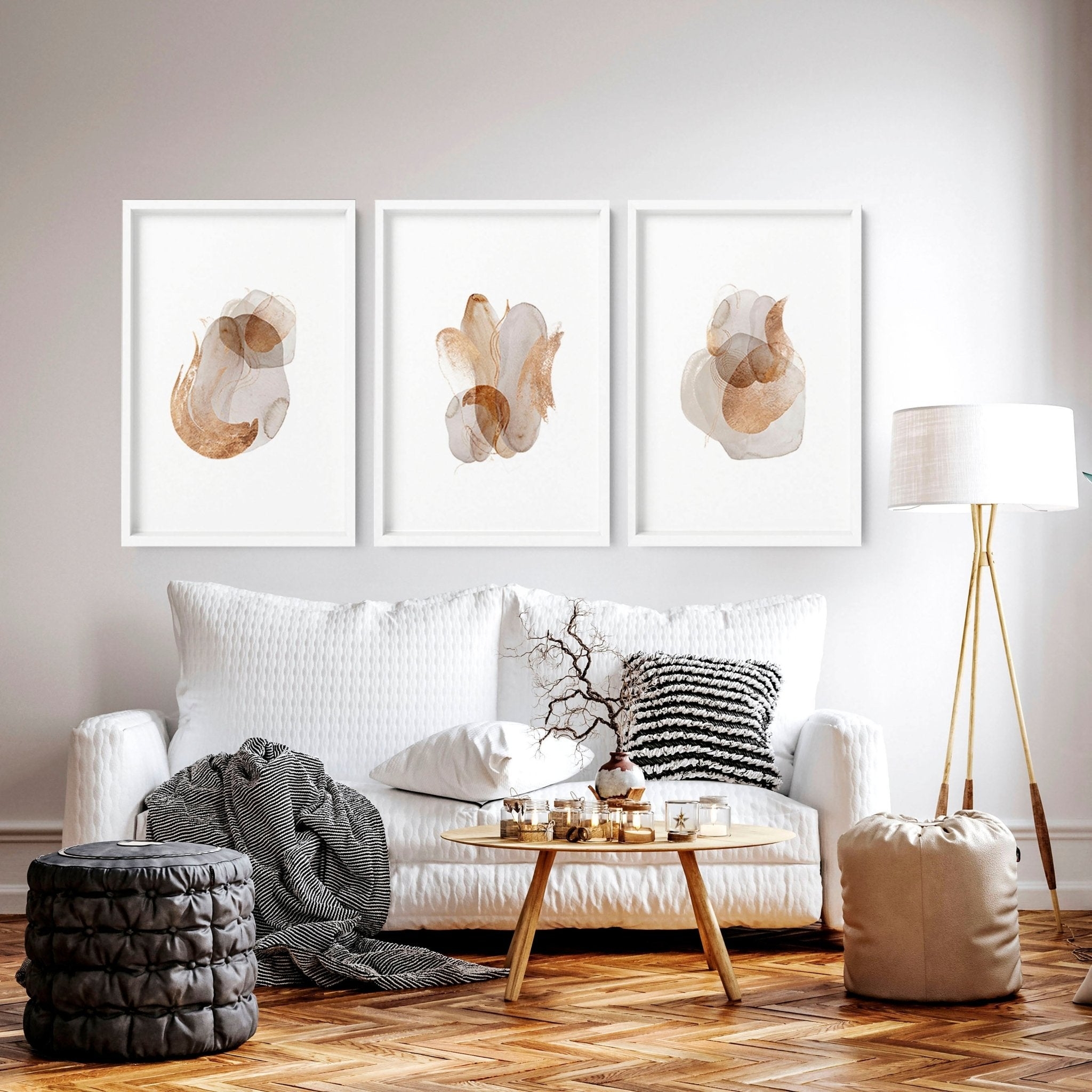 Wall Art Set with Abstract Watercolor White Gallery Frames Art