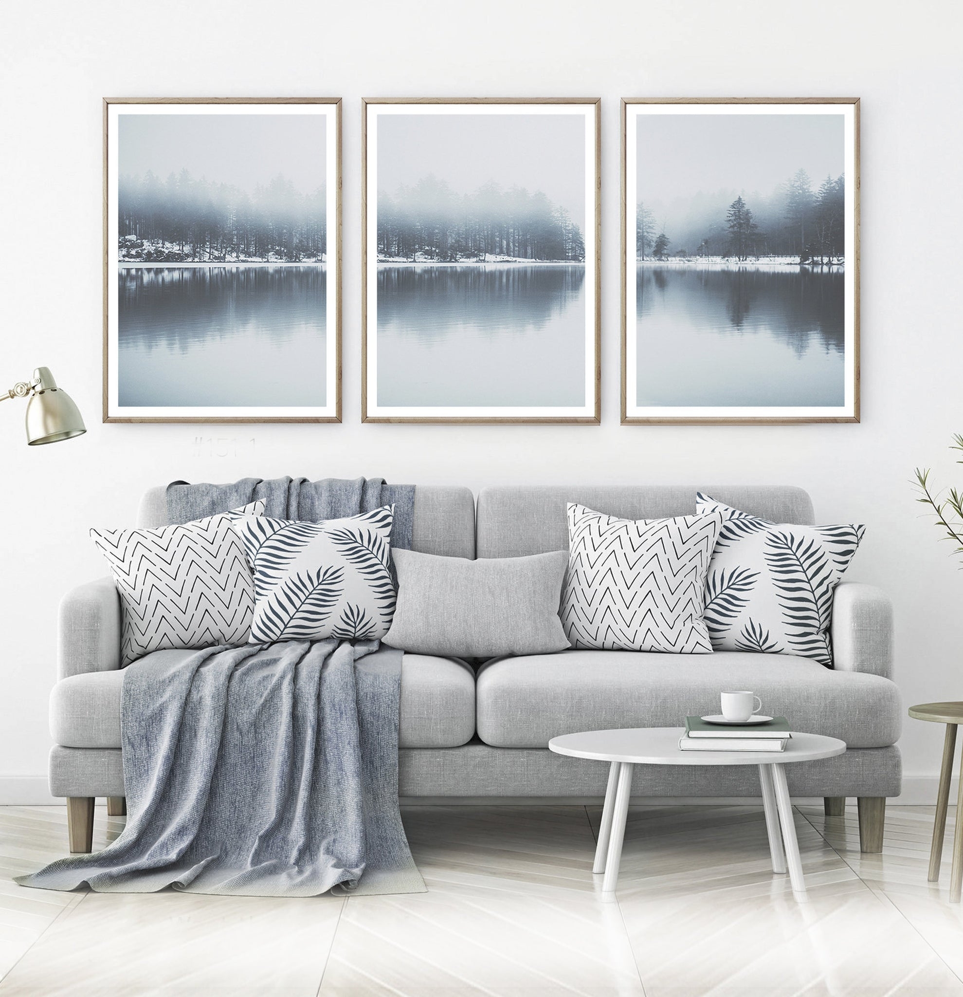 Wall Art Triptych Misty Forest Lake Reflection Prints