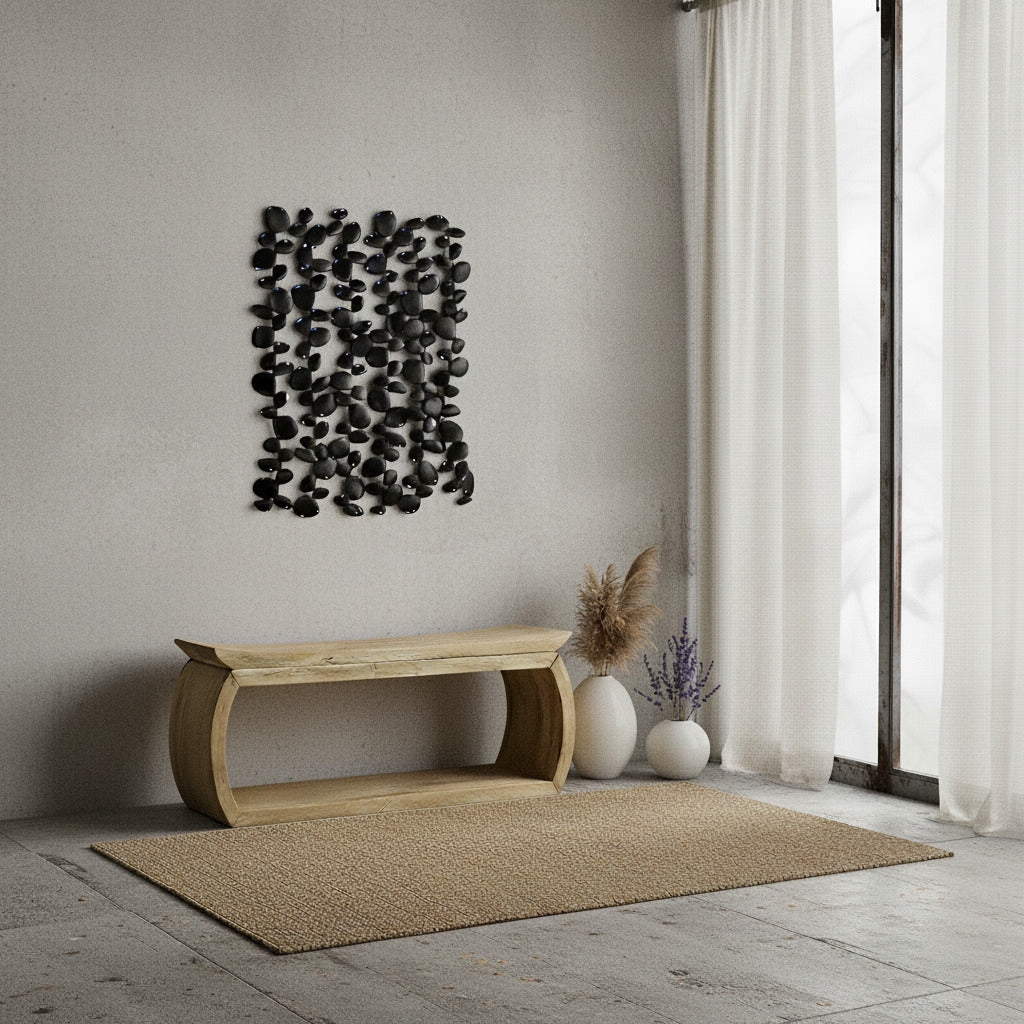 Wall Art: Vertical Pebble Art Black Forged Iron Stone