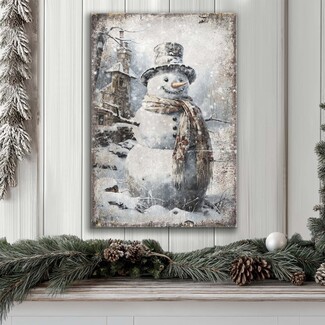 Wall Art Weathered Border Vertical Vintage Snowman Art