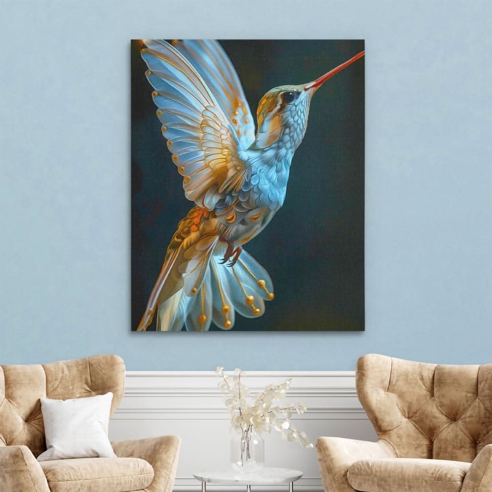 Wall Art: Wing Spread Teal Gold Whimsical Living Room Decor