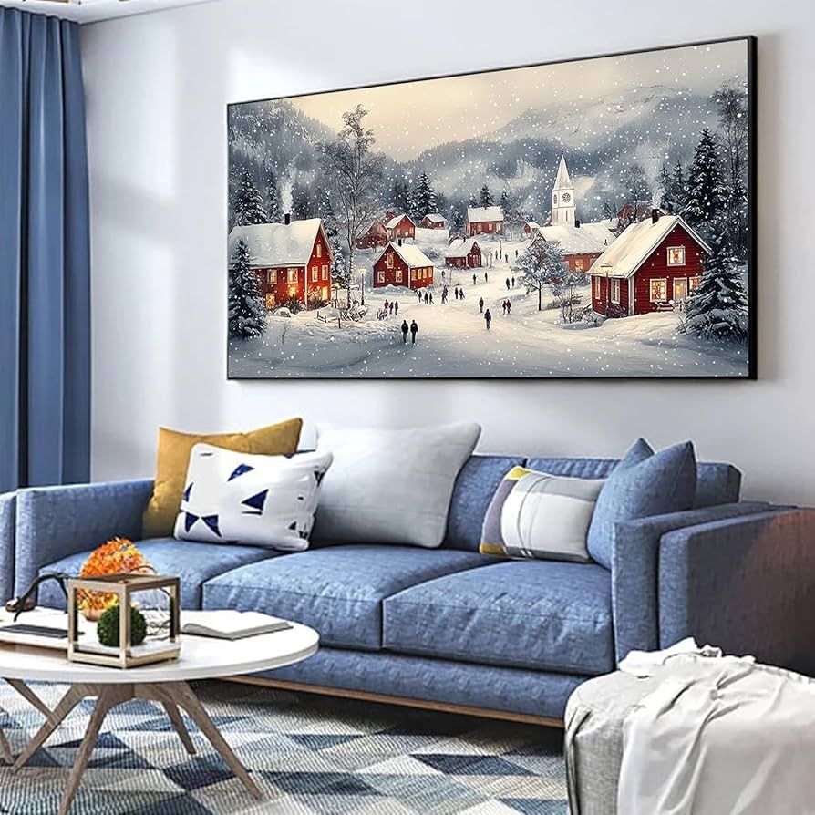 Wall Art Winter Village Motif Christmas Landscape Wall Decor
