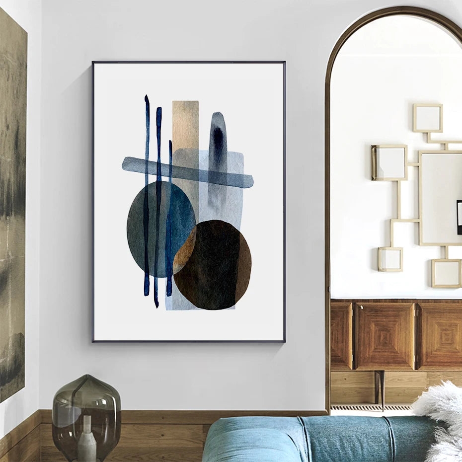 Wall Art with Geometric Shapes and Watercolor Abstract Print