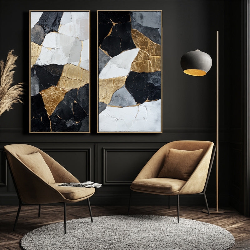 Wall Art with Gold Accent Texture and Diptych Vertical Layout Art
