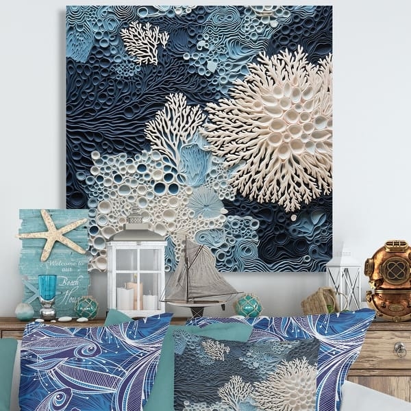 Wall Art with High Relief Texture and Coral Collage Pattern