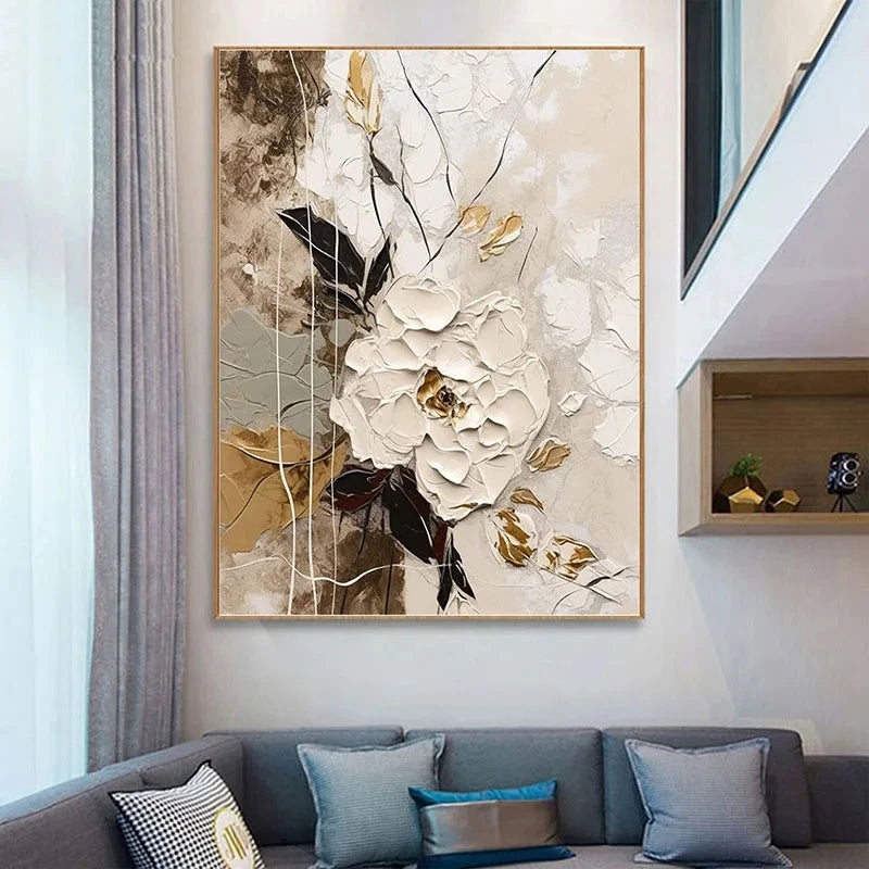 Wall Art with Impasto Blossom on Textured Canvas Botanical Print