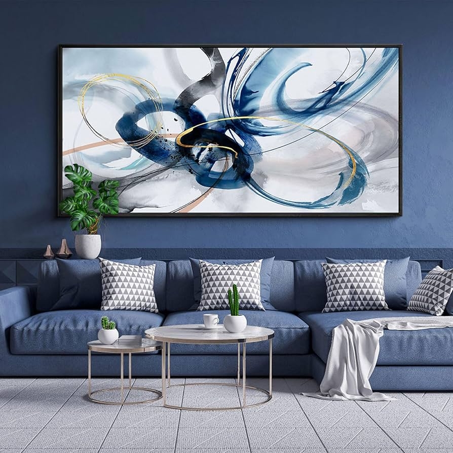 Wall Art with Navy Monochrome Palette and Line Accents