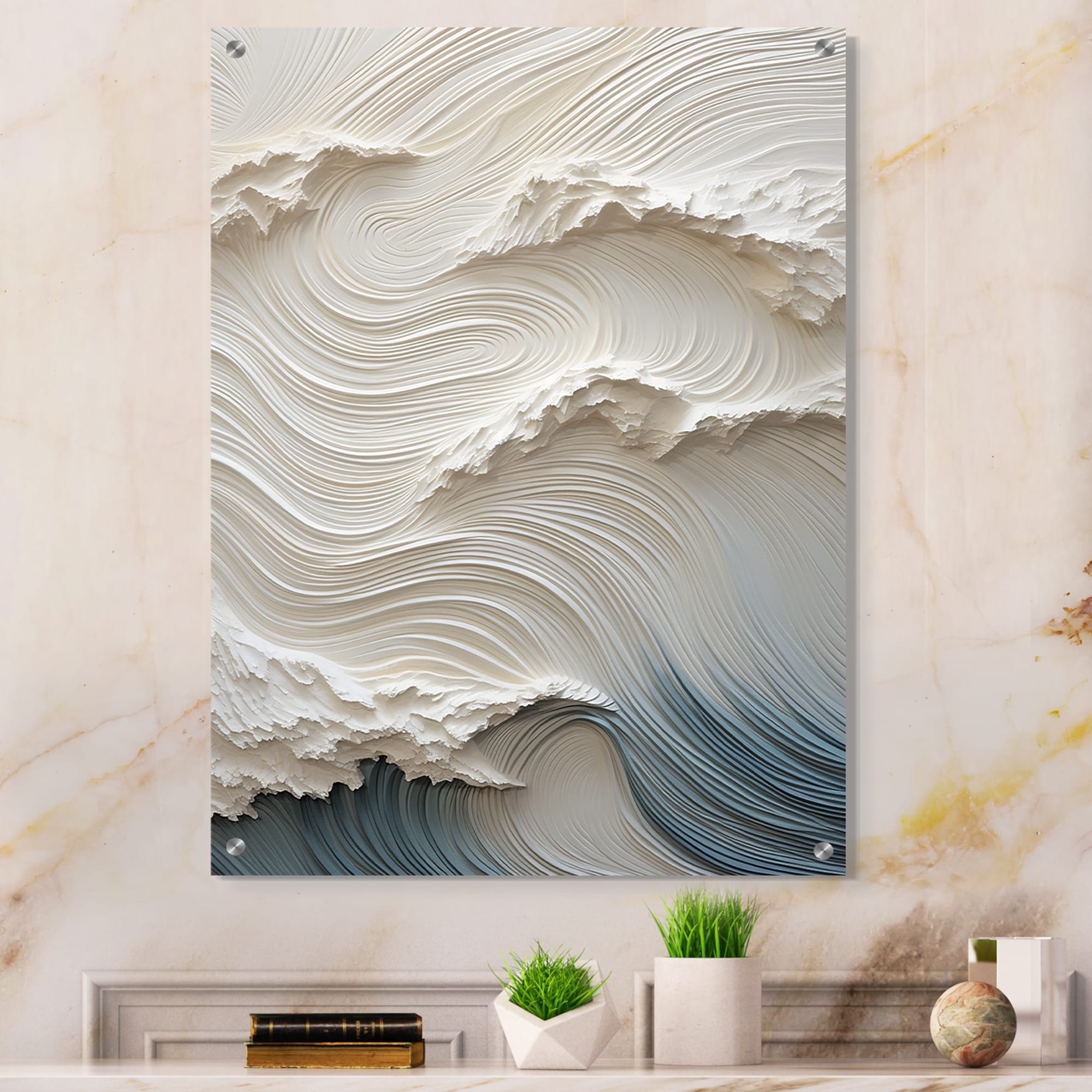 Wall Art with Relief Texture and Papercut Aesthetic Standoff Mounts