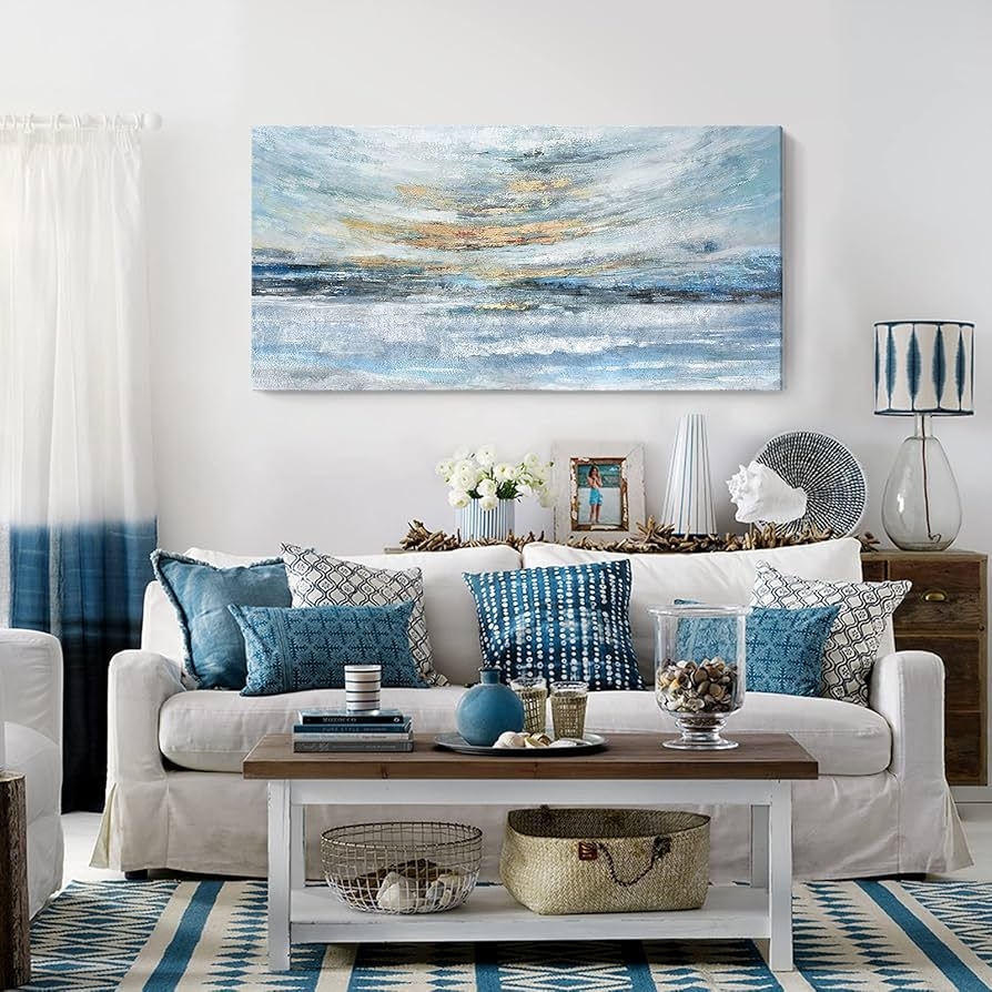 Wall Art with Textured Canvas Finish and Abstract Ocean Scene