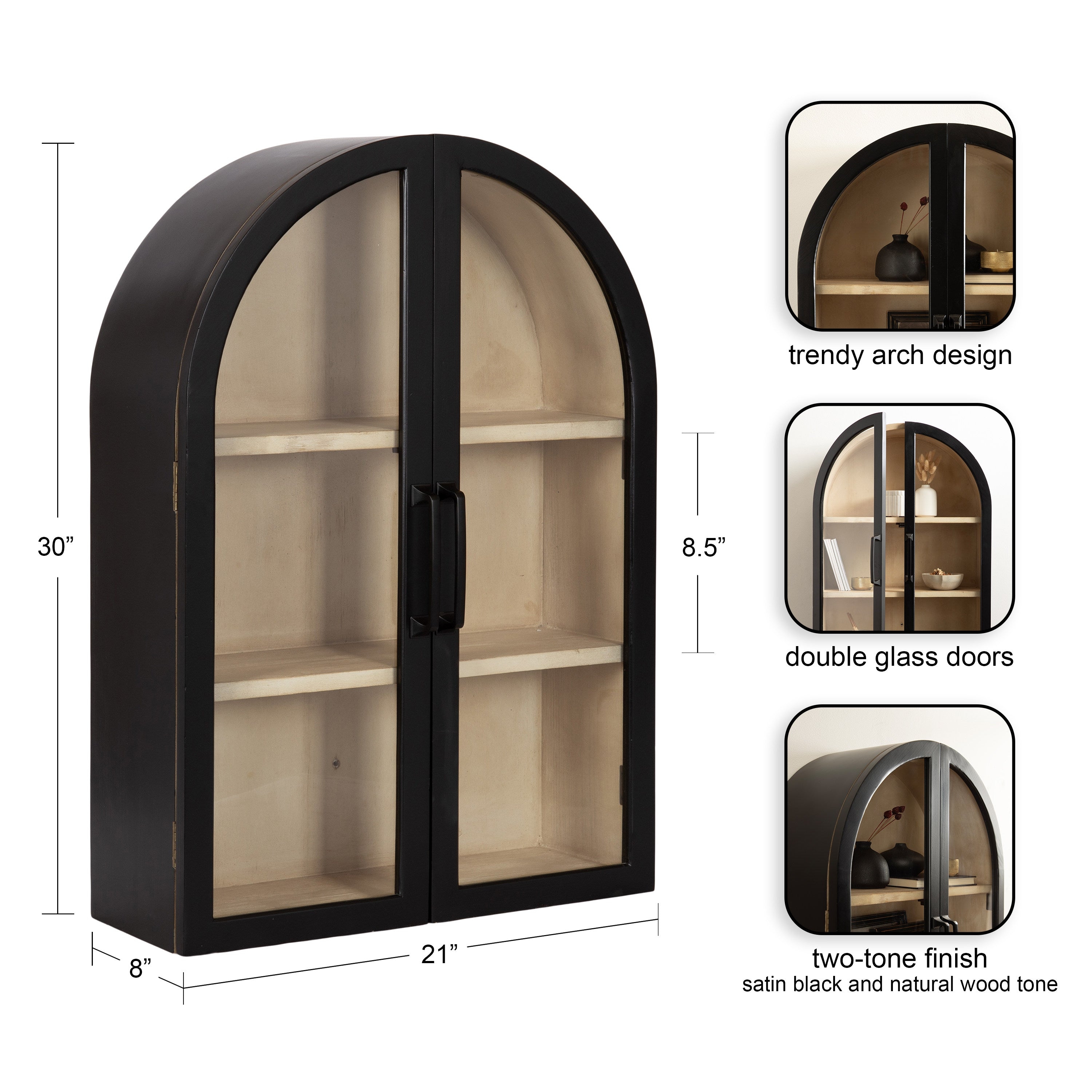 Wall Cabinet: Arched Black Two Tone Hanging Display