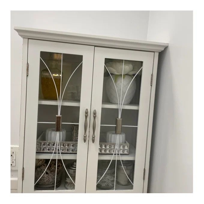 Wall Cabinet with Arched Door Overlays and Decorative Wall Cabinet