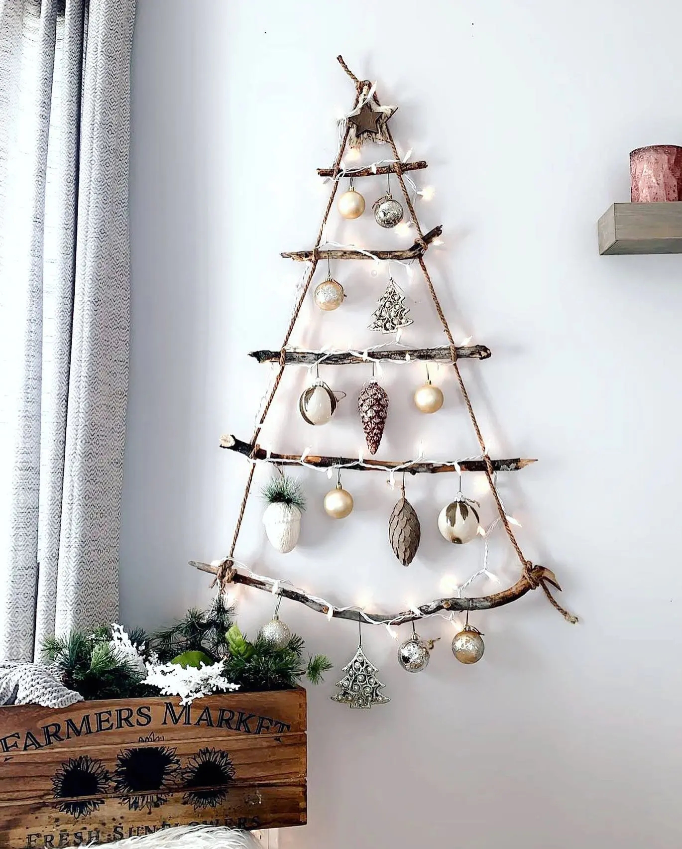 Wall Christmas Tree: Natural Twig Rustic Twig Wall Tree