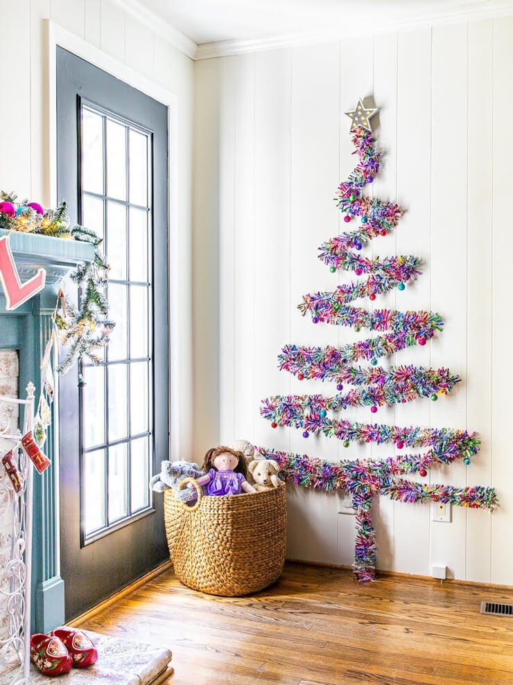 Wall Christmas Tree: Tinsel Art Alternative Rainbow Christmas Tree