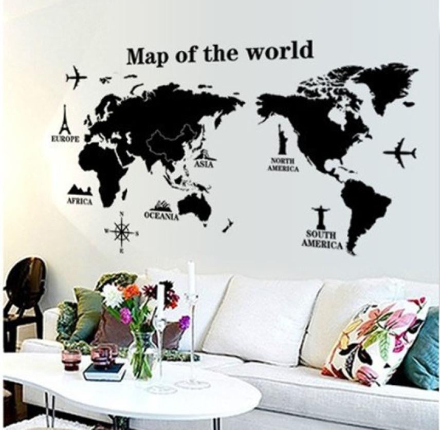 Wall Decal: Black Landmark Labels Minimalist Map Wall Sticker