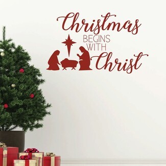 Wall Decal: Burgundy Red Nativity Silhouette Holiday Graphic
