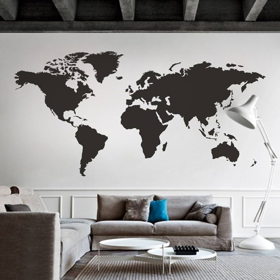 Wall Decal: Dark Brown Minimalist Map Decal Over Sofa