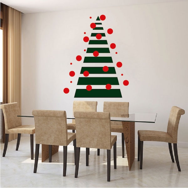 Wall Decal: Horizontal Green Bars Geometric Christmas Tree