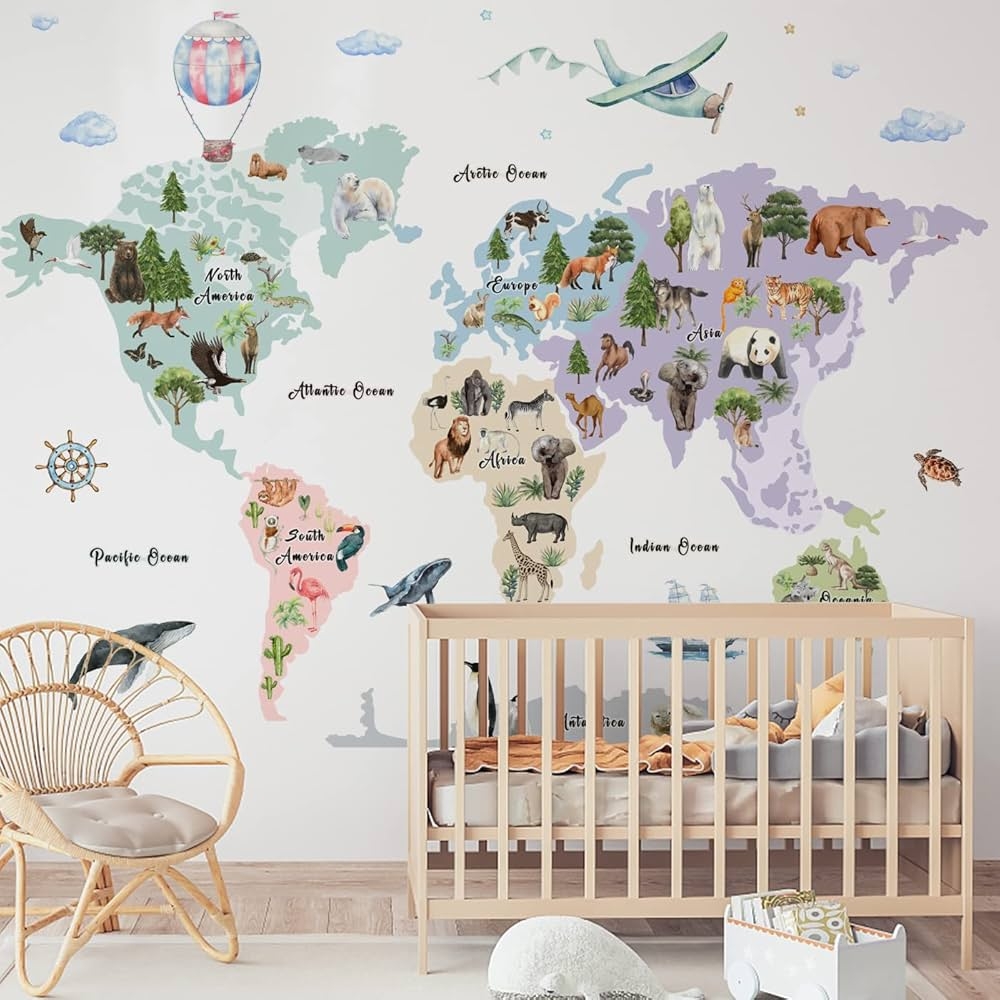 Wall Decal: Rattan Chair Slatted Crib Whimsical Nursery Wall Decor