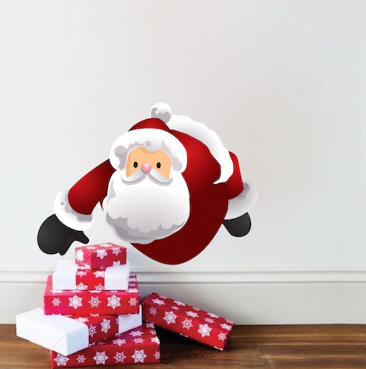 Wall Decal: Removable Mural Illustrated Santa and Snowflake Wrap