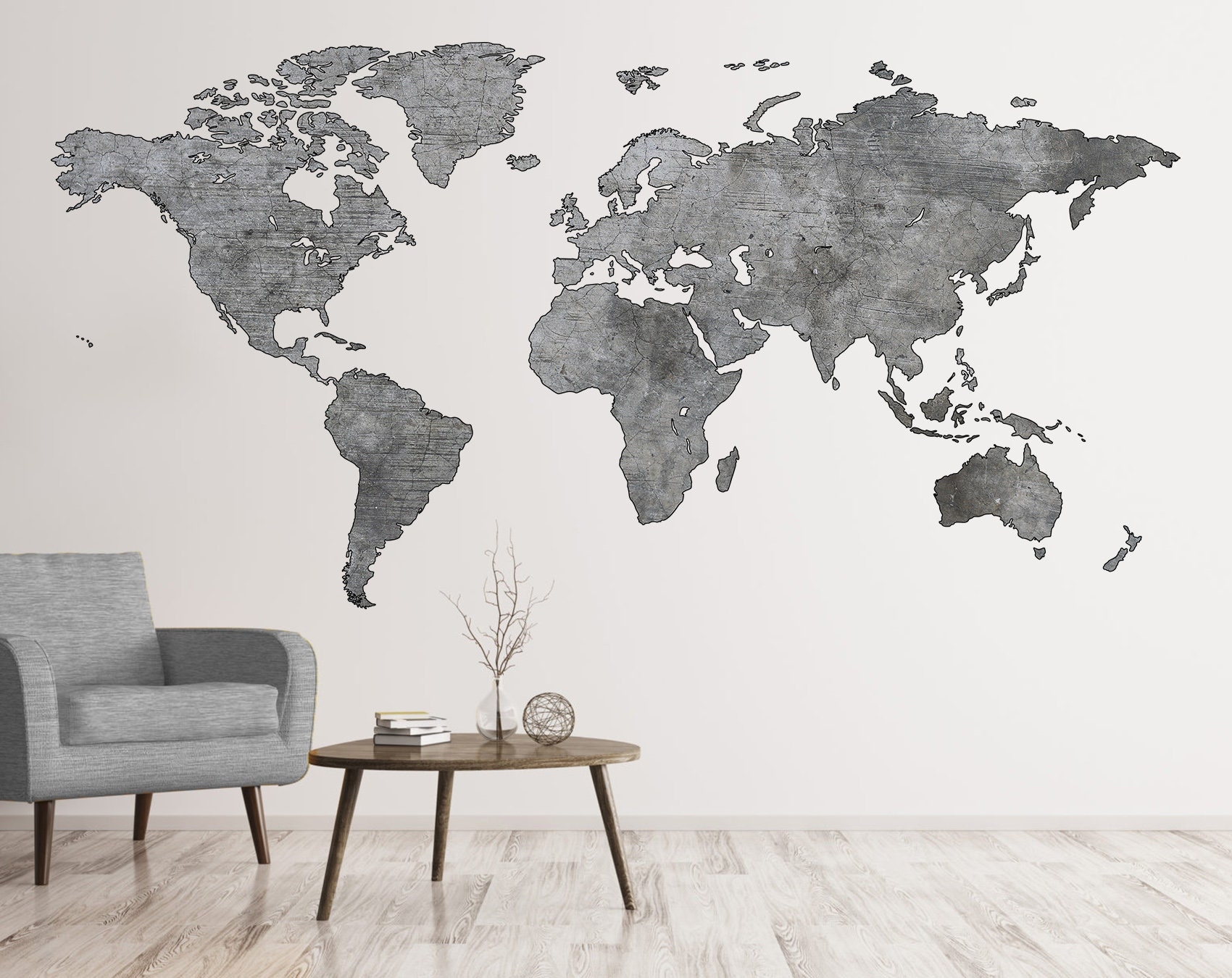 Wall Decal: Slate Grey Distressed Texture Modern Map Wall Art