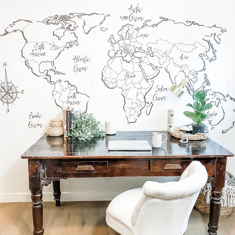 Wall Decal: Walnut Brown Line Art Global Inspired Home Office