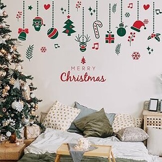 Wall Decals: Hanging Motif Red and Green Holiday Wall Art