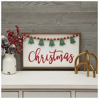 Wall Decor Beaded Garland Merry Christmas Wood Sign
