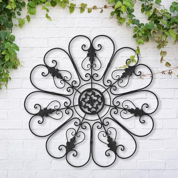 Wall Decor Circular Symmetry Black Medallion Iron Scroll