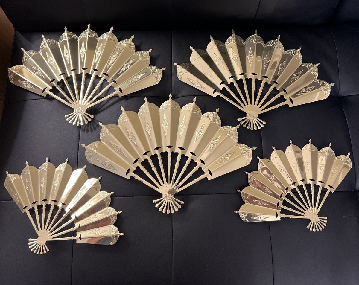 Wall Decor: Diamond Detailing Gold Metal Set of 5 Fans