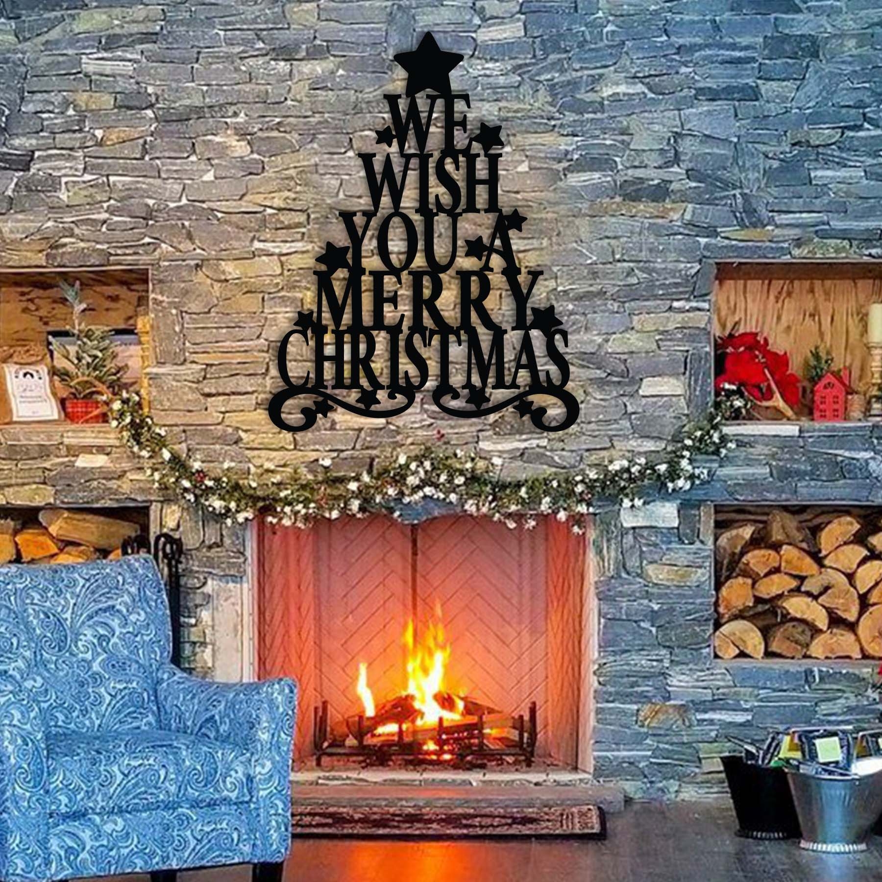 Wall Decor: Metal Typographic Tree Shape Rustic Holiday Sign