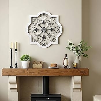 Wall Decor Quatrefoil Silhouette Distressed White Metal Art