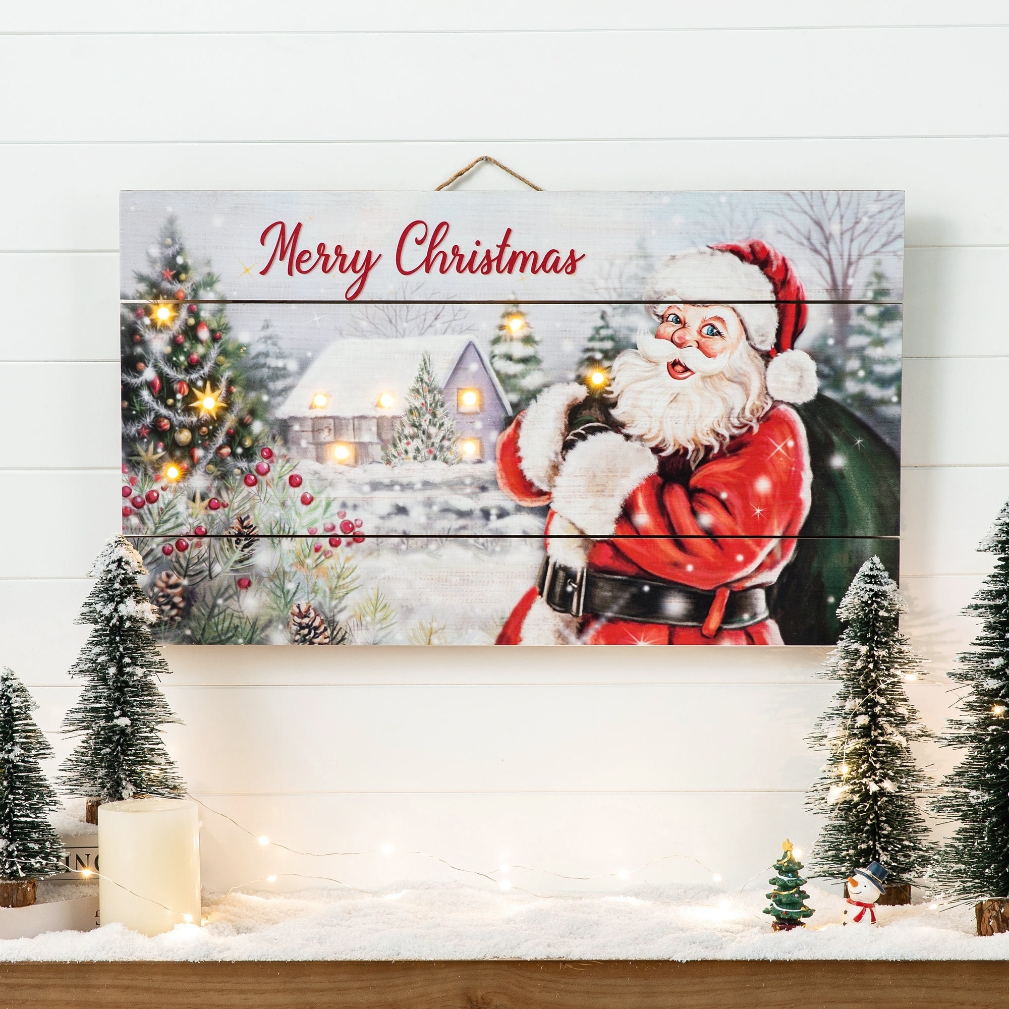 Wall Decor Slatted Wood Lighted Santa Wall Art