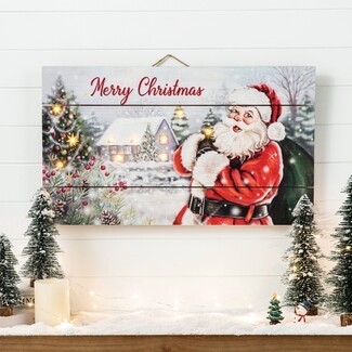 Wall Decor Slatted Wood Lighted Santa Wall Art