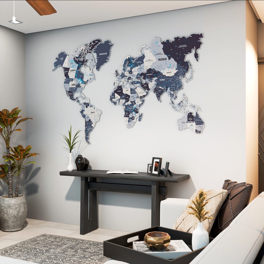 Wall Decor: UV Printed Metal Detail Modern Metal World Map
