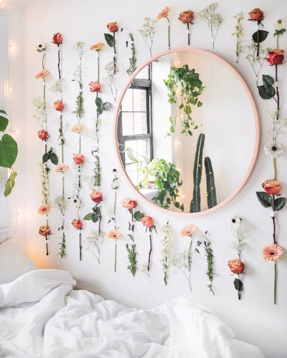 Wall Decor with Vertical Floral Rows and DIY Flower Wall Decor