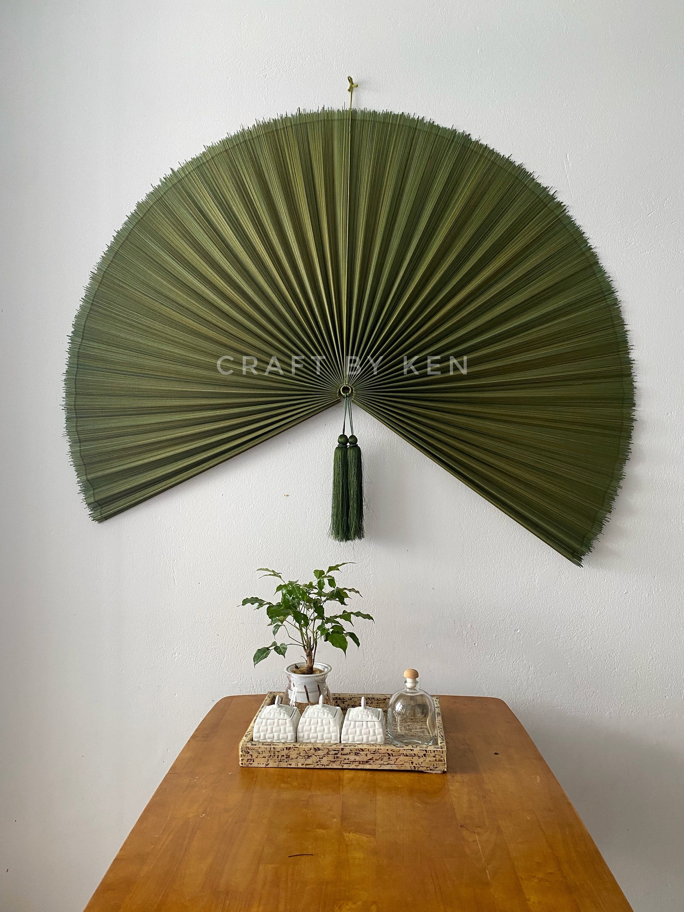 Wall Fan: Olive Green Bohemian Fan Headboard Art