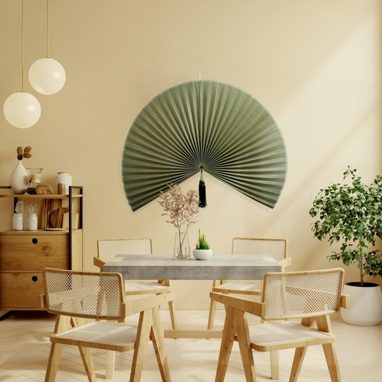 Wall Fan: Pleated Bamboo Japandi Dining Room Art