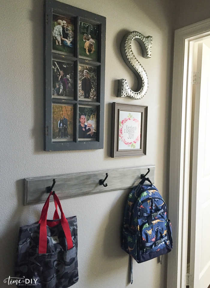 Wall Hook Rail Distressed Grey Multi Pane Frame