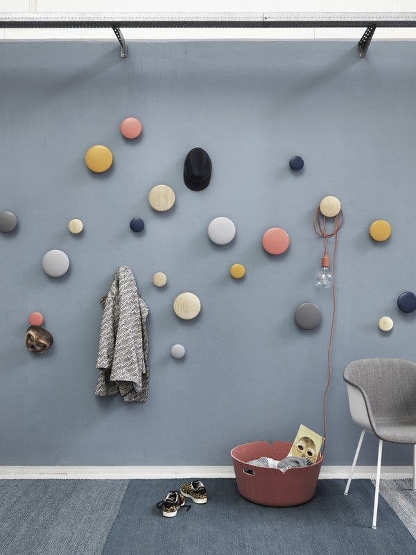 Wall Hooks circular discs cluster layout scandinavian mudroom ideas