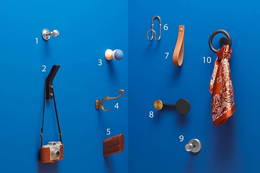 Wall Hooks mixed materials sculptural mudroom hardware diverse shapes