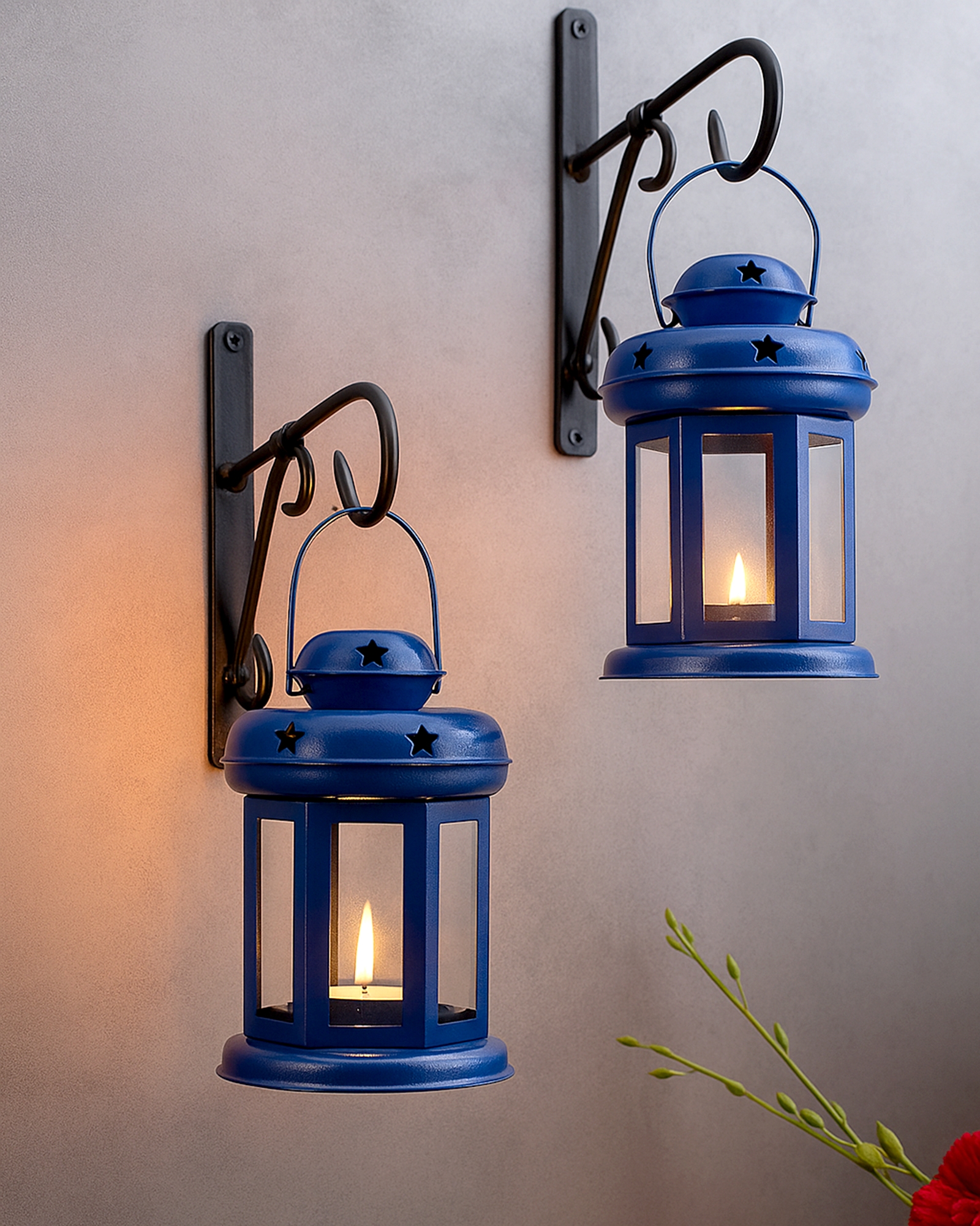Wall Lantern Cobalt Blue Finish Star Cutout Wall Lantern
