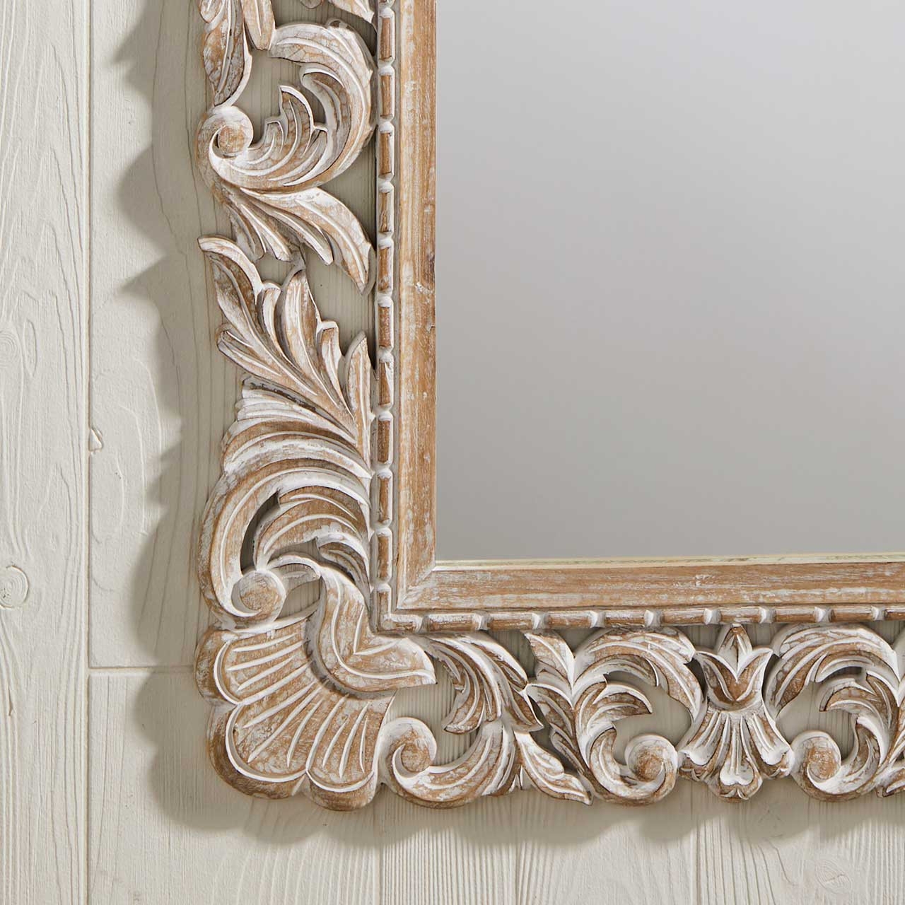 Wall Mirror Hand Carved Acanthus Mirror White Rosette