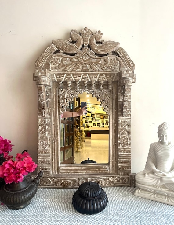 Wall Mirror Indian Jharokha Mirror Peacock Motif Crest