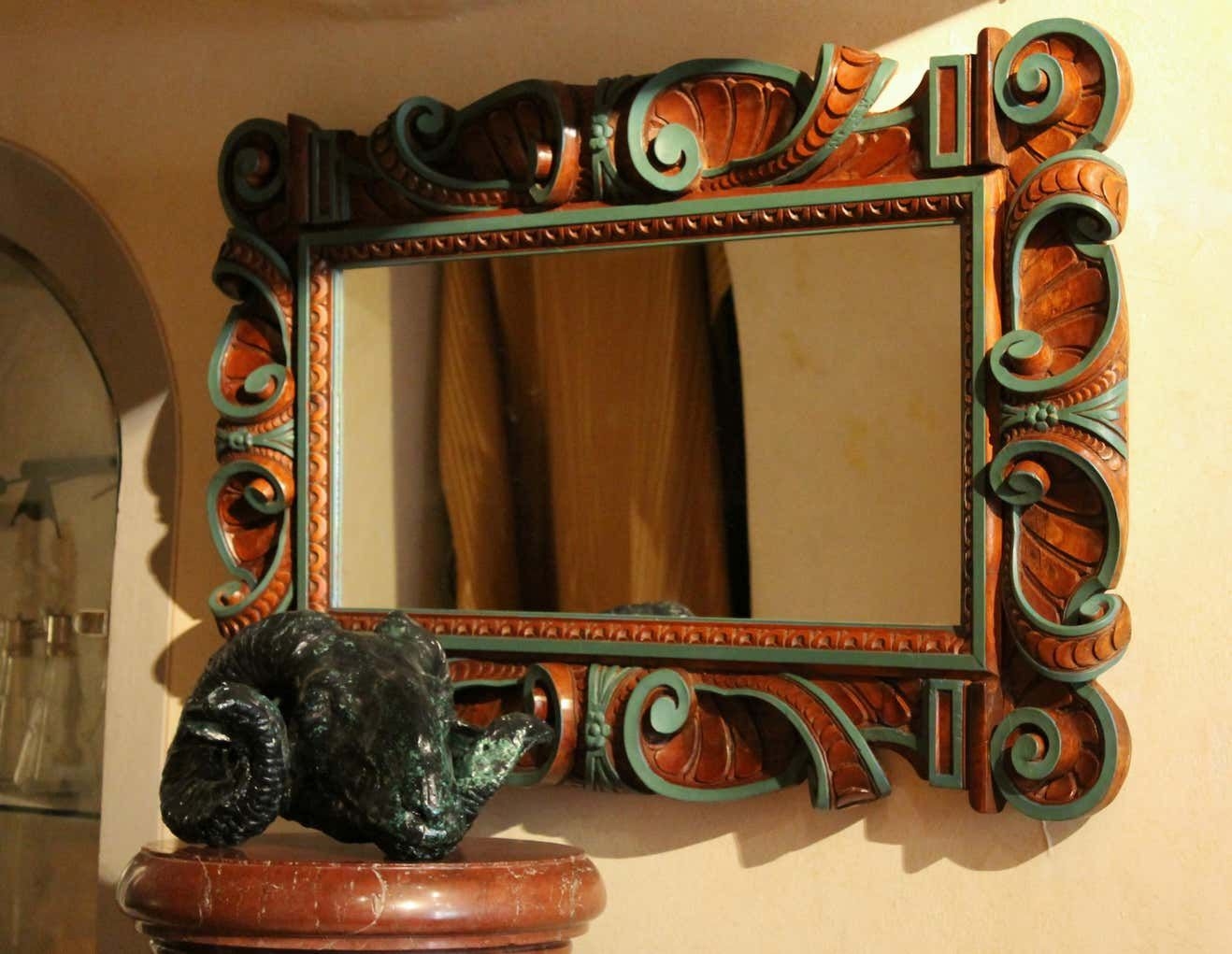 Wall Mirror Italian Renaissance Revival Teal Lacquer