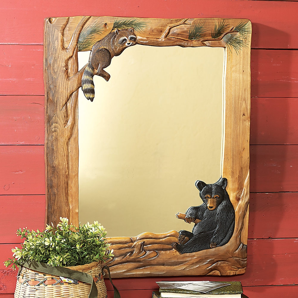 Wall Mirror Rustic Wildlife Wall Mirror Raccoon Motif