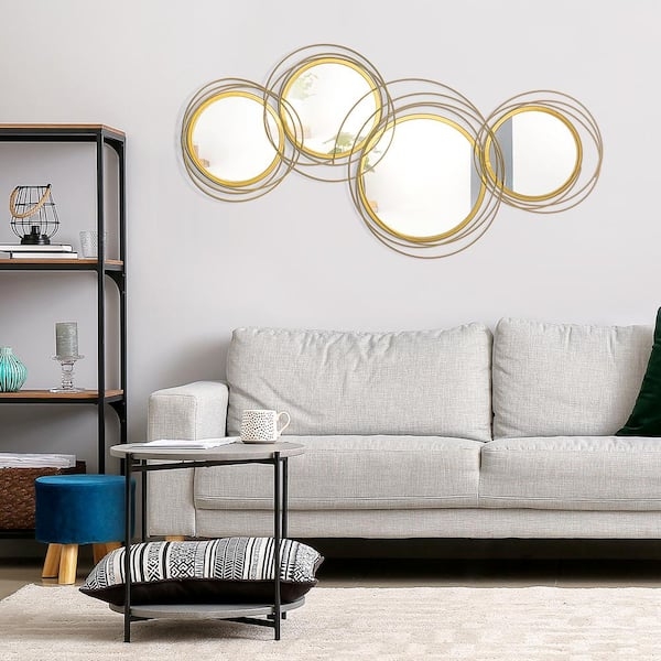 Wall Mirror Sculpture: Overlapping Rings Gold Wire Composition
